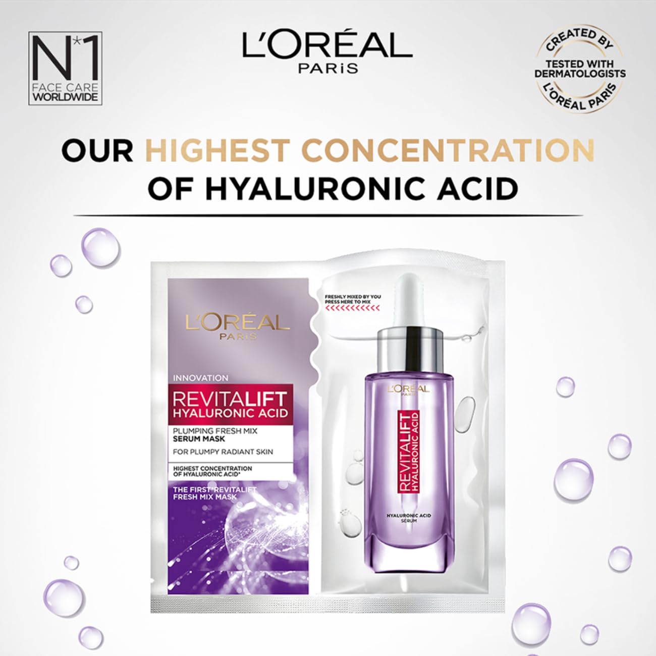 L'Oréal Paris Revitalift Serum Sheet Face Mask, Fresh Mix, With Hyaluronic Acid + Natural Algae, 33g L'Oréal Paris Revitalift Serum Sheet Face Mask, Fresh Mix, With Hyaluronic Acid + Natural Algae, 33g