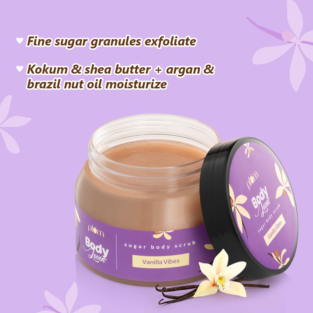 Plum BodyLovin' Vanilla Vibes Sugar Body Scrub | The Ideal Winter Body Scrub | Brazil Nut Oil | Skin Brightening | Deep Moisturization | 100% Vegan Plum BodyLovin' Vanilla Vibes Sugar Body Scrub | The Ideal Winter Body Scrub | Brazil Nut Oil | Skin Brightening | Deep Moisturization | 100% Vegan