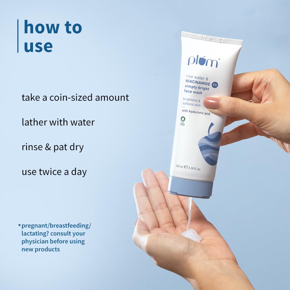 Plum 2% Niacinamide Simply Bright Face Wash With Rice Water 100 ml | Brightens Skin, Helps Fade Blemishes | Softens & Smoothens Skin | Gentle & Non-Drying | Women & Men | 100% Vegan Plum 2% Niacinamide Simply Bright Face Wash With Rice Water 100 ml | Brightens Skin, Helps Fade Blemishes | Softens & Smoothens Skin | Gentle & Non-Drying | Women & Men | 100% Vegan