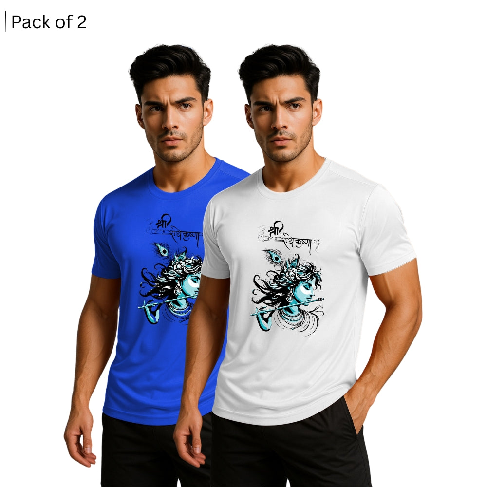 Printed Men Solid Round Neck Polyester T-Shirt (Pack of 2)