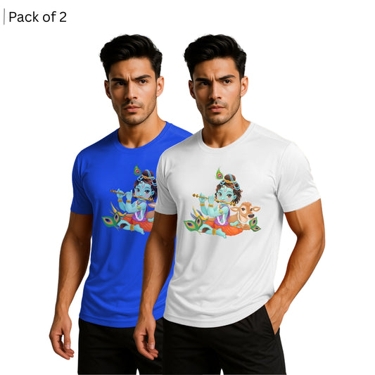 Printed Men Solid Round Neck Polyester T-Shirt (Pack of 2)