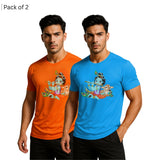Printed Men Solid Round Neck Polyester T-Shirt (Pack of 2)