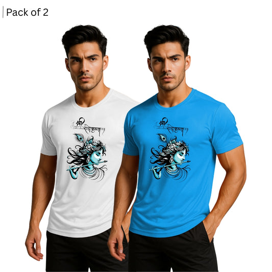 Printed Men Solid Round Neck Polyester T-Shirt (Pack of 2)