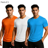 Men Solid Round Neck Polyester T-Shirt (Pack of 3)