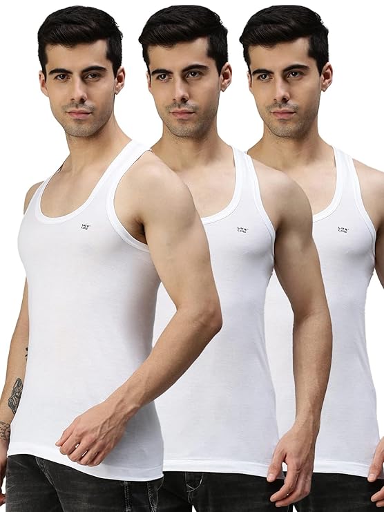 Men's White Round Neck Sleeveless Cotton Vest (Pack of 3)