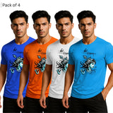 Printed Men Solid Round Neck Polyester T-Shirt (Pack of 4)