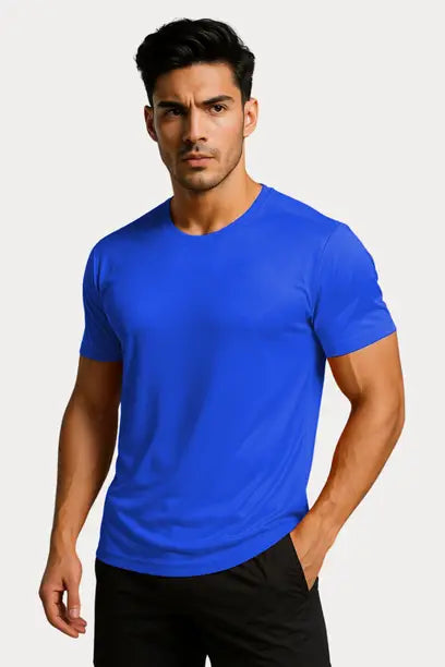 Men Solid Round Neck Polyester T-Shirt