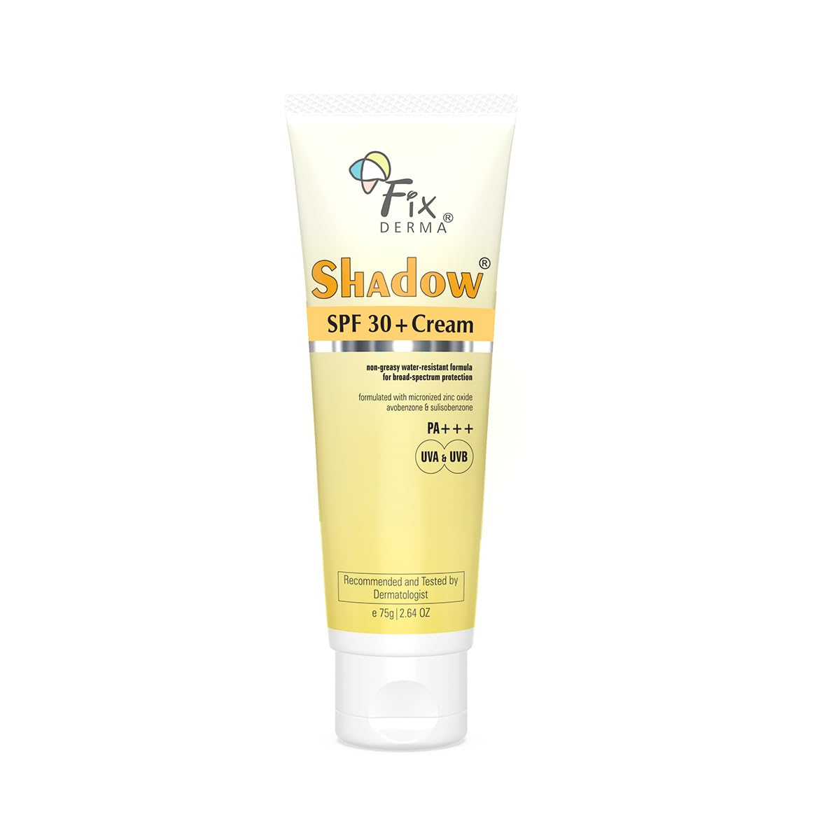 Fixderma Shadow Sunscreen SPF 30+ PA+++ Cream For Dry Skin | Broad Spectrum For UVA & UVB Protection | Non-Greasy | Water Resistant | No White Cast | Sunscreen For Dry Skin | For Men & Women | 75g