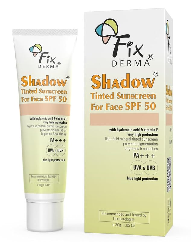 Fixderma Shadow Tinted Sunscreen SPF 50 PA+++ | Sunscreen with Vitamin E I Even Tone I Tinted Foundation Like Finish I UVA & UVB Protection | Lightweight, Broad Spectrum Protection I For All Skin Types - 30gm