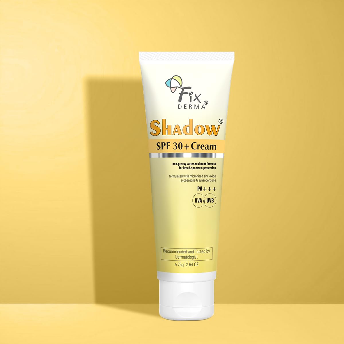 Fixderma Shadow Sunscreen SPF 30+ PA+++ Cream For Dry Skin | Broad Spectrum For UVA & UVB Protection | Non-Greasy | Water Resistant | No White Cast | Sunscreen For Dry Skin | For Men & Women | 75g