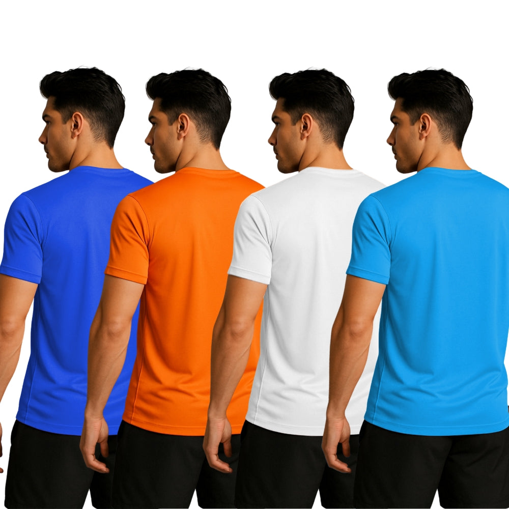 Printed Men Solid Round Neck Polyester T-Shirt (Pack of 4)
