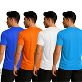 Printed Men Solid Round Neck Polyester T-Shirt (Pack of 4)