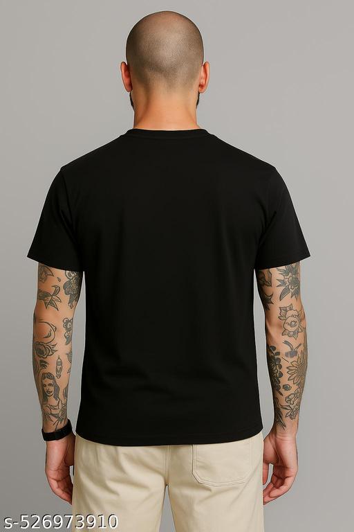 Black Cotton Graphic T-Shirt with 'Hello Genius' Design