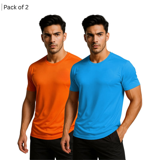 Men Solid Round Neck Polyester T-Shirt (Pack of 2)
