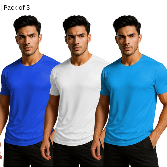 Men Solid Round Neck Polyester T-Shirt (Pack of 3)