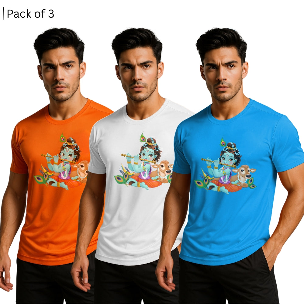 Printed Men Solid Round Neck Polyester T-Shirt (Pack of 3)
