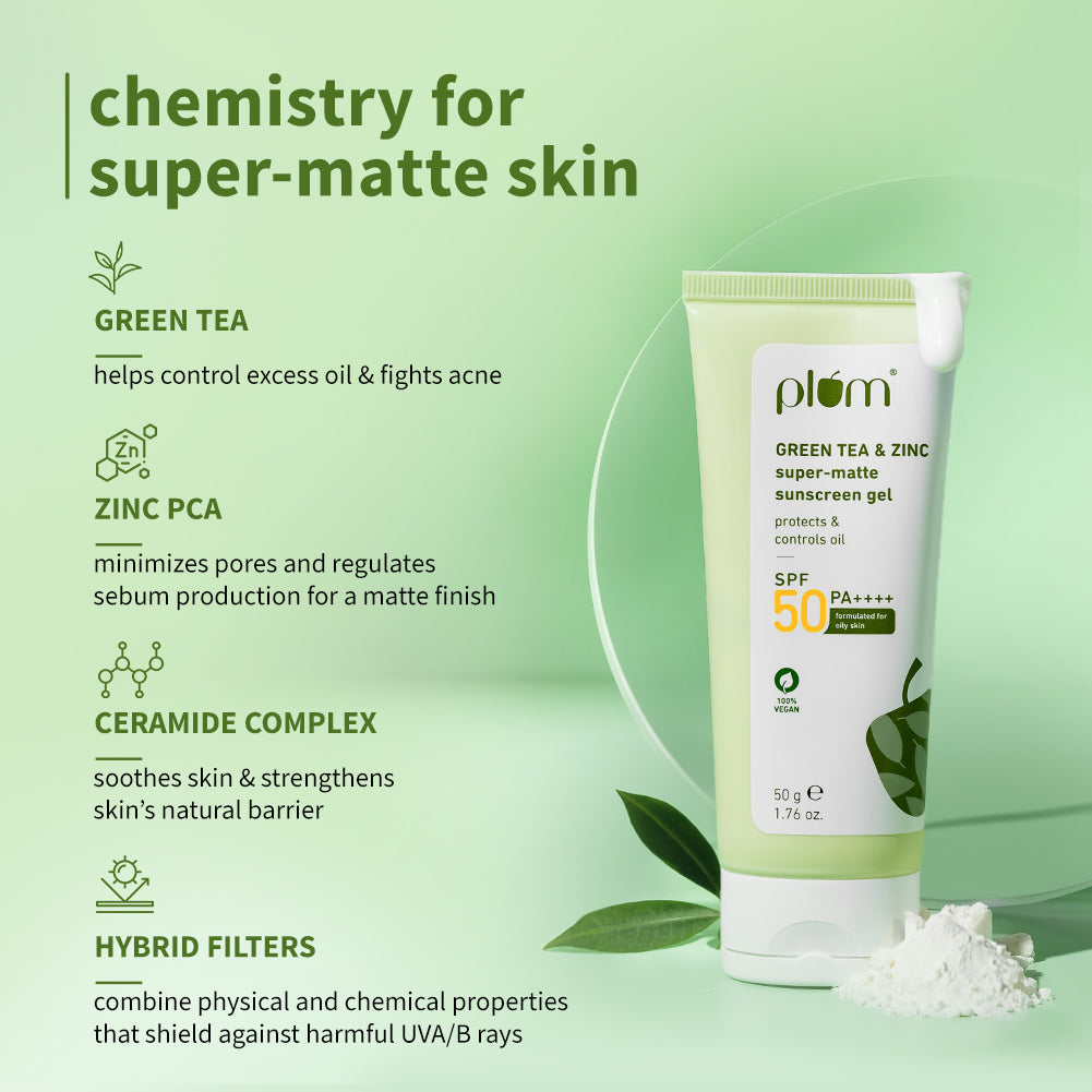 Green Tea Zinc Matte Sunscreen Gel for Oily Skin