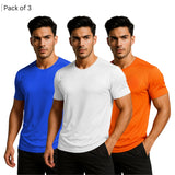 Men Solid Round Neck Polyester T-Shirt (Pack of 3)