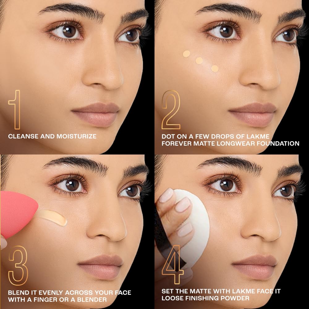 Lakme Forever Matte Longwear Foundation with SPF 15 and Active Niacinamide | Brightens Skin | Long Lasting Matte Finish - 25 ml