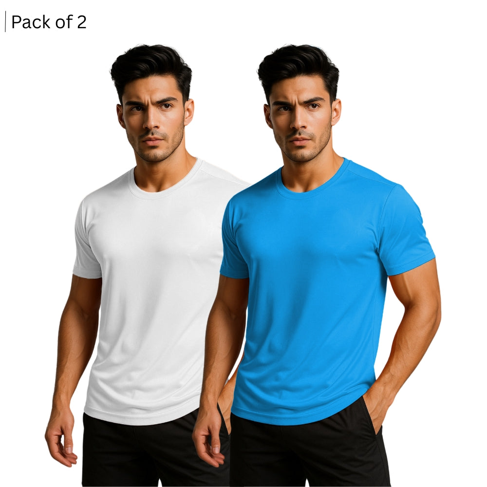 Men Solid Round Neck Polyester T-Shirt (Pack of 2)