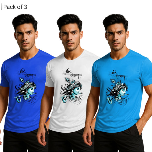 Printed Men Solid Round Neck Polyester T-Shirt (Pack of 3)