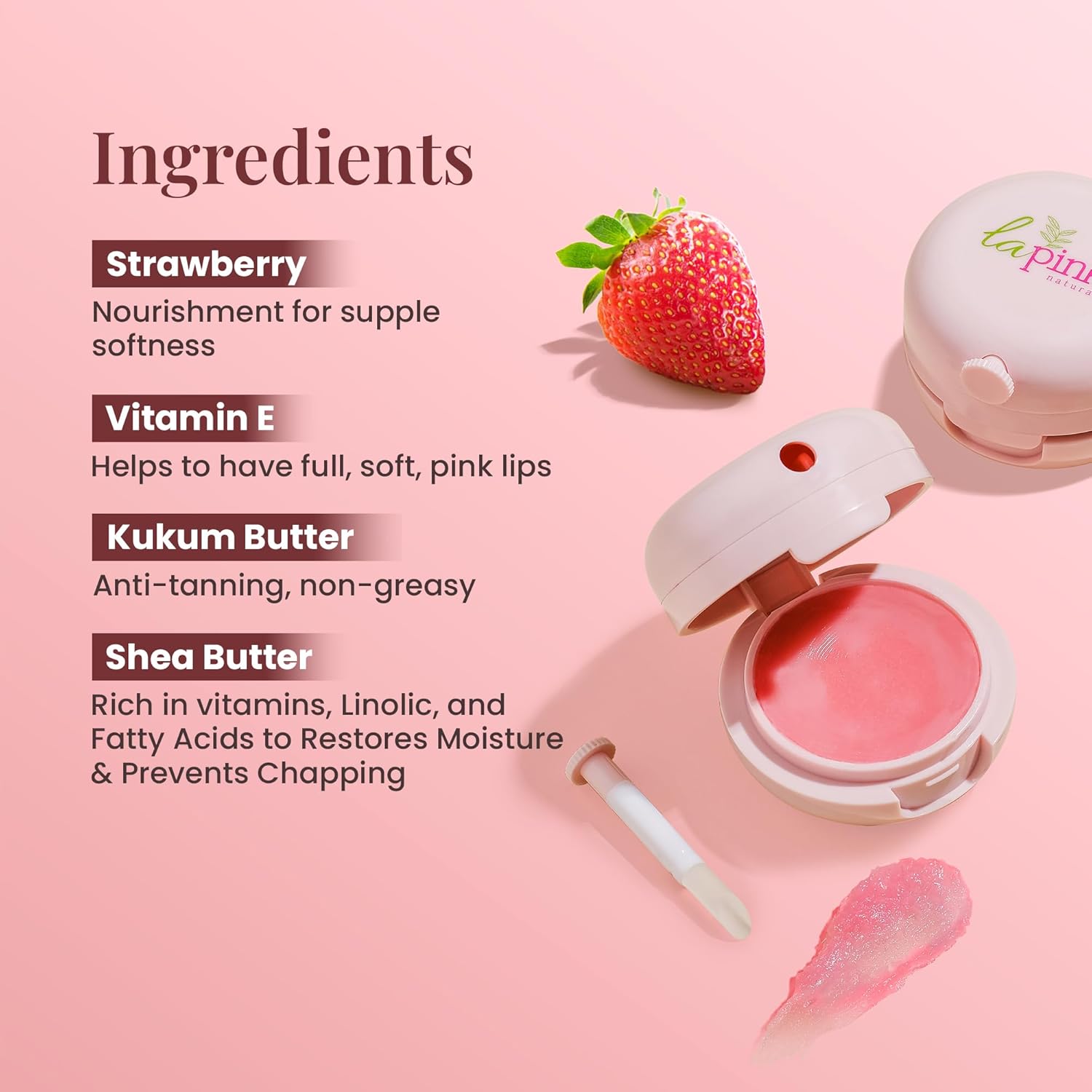 Strawberry Natural Tinted Lip Balm with Shea