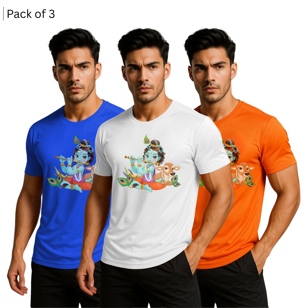 Printed Men Solid Round Neck Polyester T-Shirt (Pack of 3)