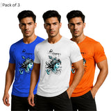 Printed Men Solid Round Neck Polyester T-Shirt (Pack of 3)
