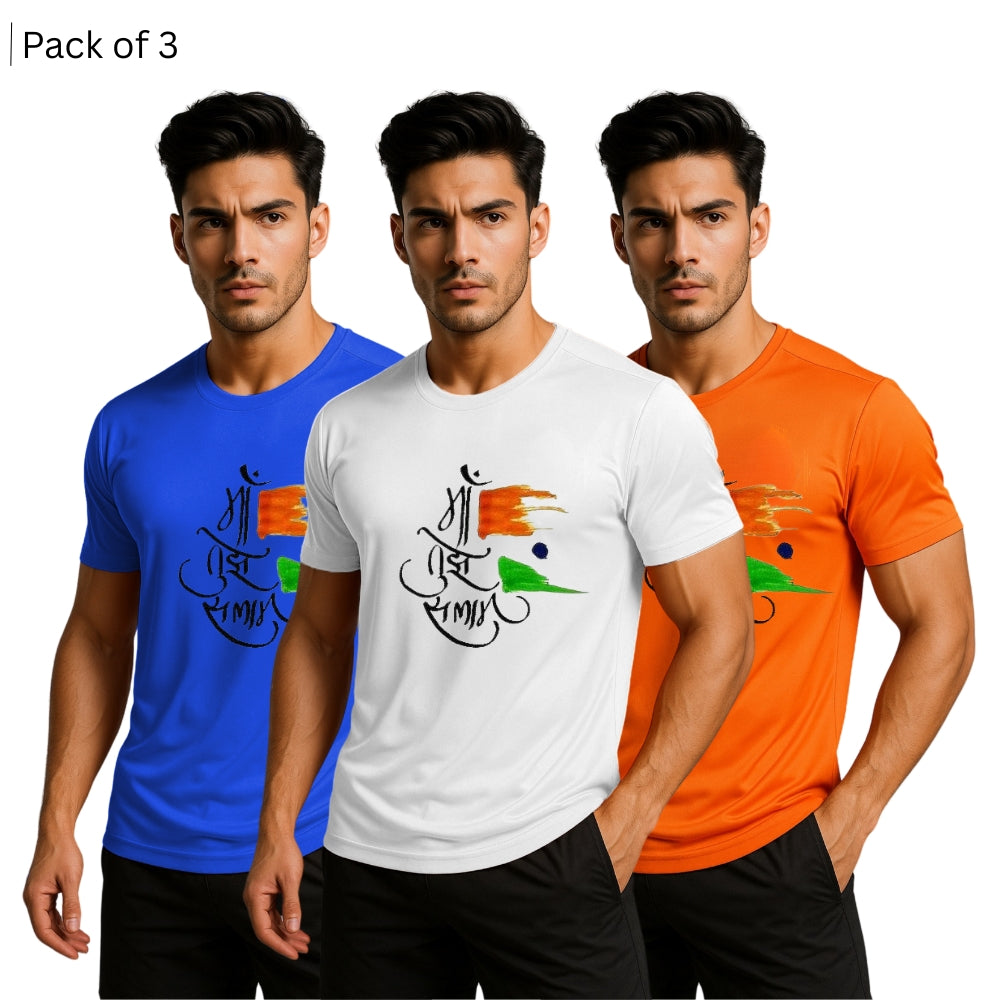 Printed Men Solid Round Neck Polyester T-Shirt (Pack of 3)