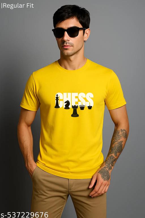 Cotton Regular Fit Chess Print T-Shirt