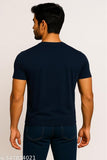 Men's Navy Blue Cotton T-Shirt with Chest Print
