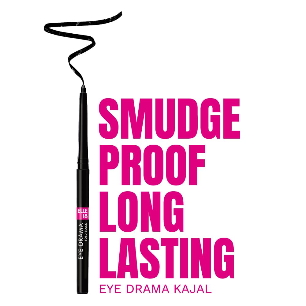 Elle 18 Eye Drama Kajal, Matte Finish, Super Black,