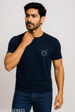 Men's Navy Blue Cotton T-Shirt with Chest Print