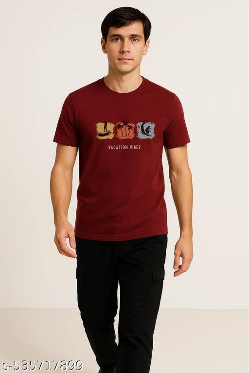 Men's Maroon Vacation Vibes Graphic Cotton T-Shirt