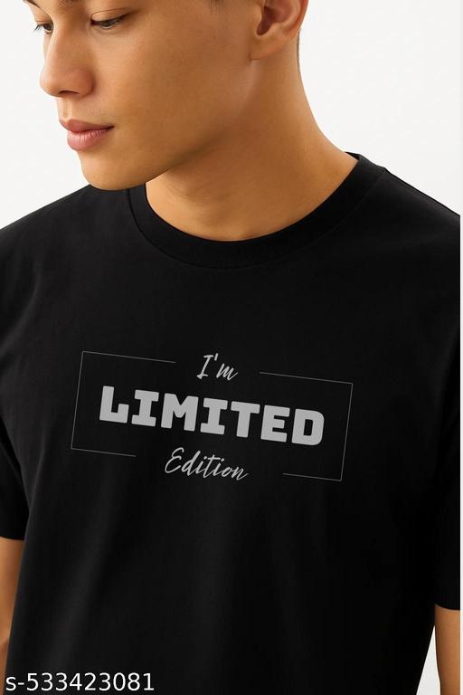 Men's Black Graphic T-Shirt Round Neck