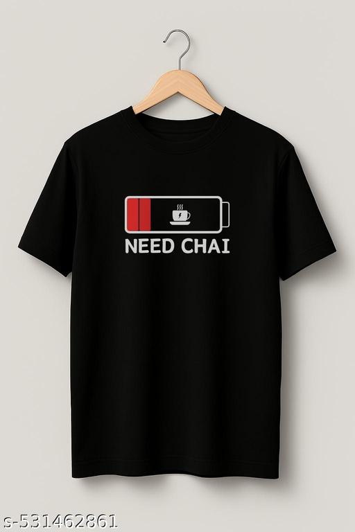 Men's Funny Printed Black T-Shirt for Chai Lovers