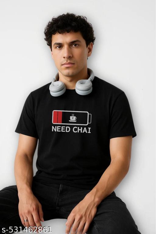 Men's Funny Printed Black T-Shirt for Chai Lovers