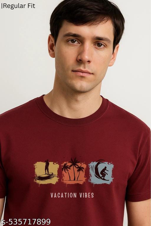Men's Maroon Vacation Vibes Graphic Cotton T-Shirt