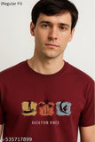 Men's Maroon Vacation Vibes Graphic Cotton T-Shirt