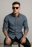 Solid Dark Blue Casual Shirt with Button Down
