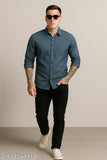Solid Dark Blue Casual Shirt with Button Down