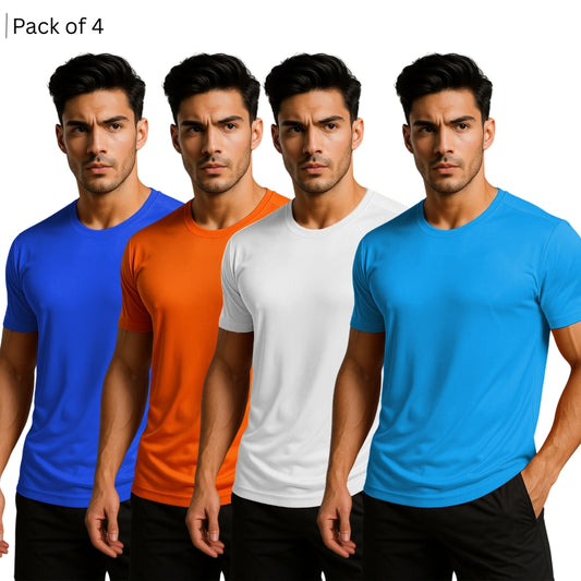 Men Solid Round Neck Polyester T-Shirt (Pack of 4)