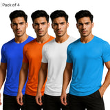 Men Solid Round Neck Polyester T-Shirt (Pack of 4)