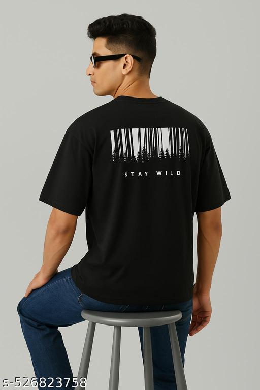 Men's Black Cotton T-Shirt with Barcode Back Print