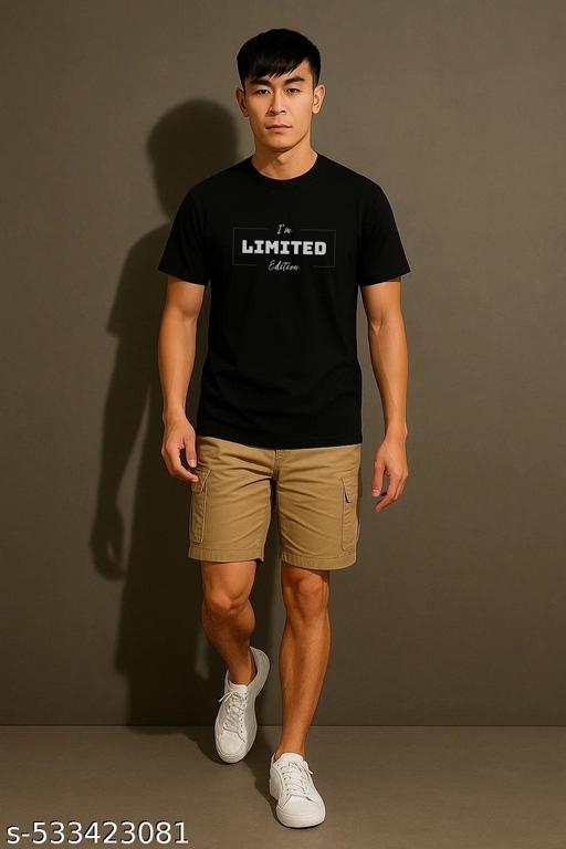 Men's Black Graphic T-Shirt Round Neck