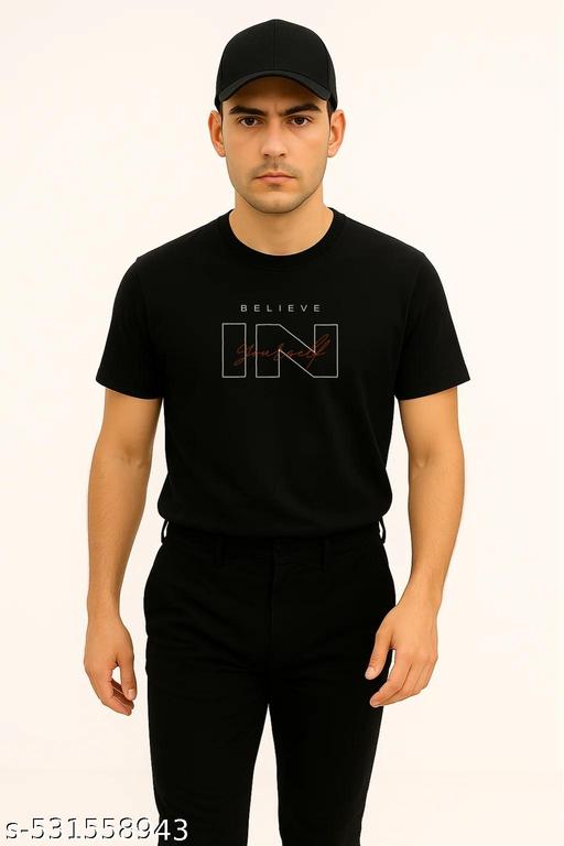 Men's Black Motivational T-Shirt with Stylish Print
